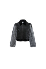 Cuff Detail Faux Fur Leather Jacket