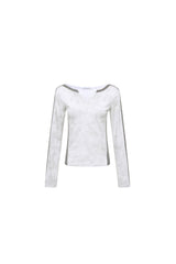 Wax Dye Grey Glitter Color Block V-Neck Top