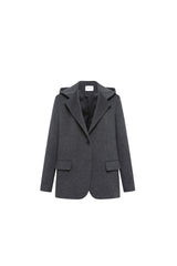 Grey Hooded Wool Blazer