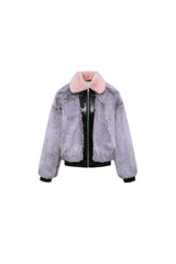 Pink Fur Collar Faux Fur Jacket