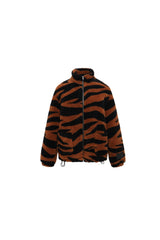 Black & Brown Tiger Print Zip Faux Fur Jacket