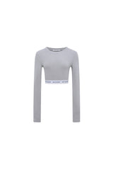 Grey Logo Elastic Ribbing Long Sleeve Top