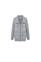 Grey Cashmere Four Pocket Zip-Up Sweater