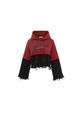 Black & Red Color Block Distressed Logo Hoodie