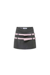 Grey Faux Leather Belted Mini Skirt