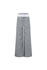 Satin Panel Elastic Rib Logo Grey Trousers