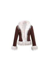 Brown Vintage Faux Leather & Shearling Jacket