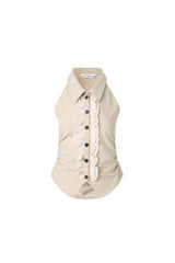 Khaki Ruffle Panel Sleeveless Top