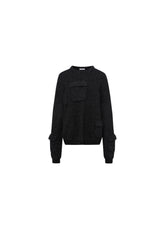 Black 3D Pocket Metallic Yarn Oversized Sweater