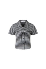 Grey & White Stripe Lace-Up Top