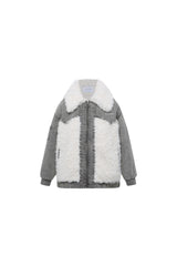 Faux Fur Panel Grey Denim Zip Jacket