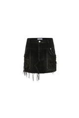 Black & Brown Ripped Raw Edge Denim Mini Skirt