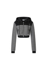 Black & White Stripe Panel Zip Hoodie - Set