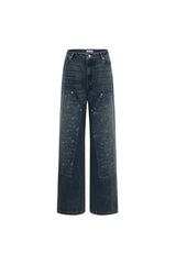 Blue Washed All-Over Logo Patchwork Jeans