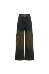 Vintage Wash Spray-Dye Cargo Pocket Jeans