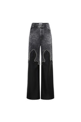Crystal Flame Leather Panel Jeans