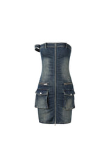 Vintage Wash Denim Bustier Dress