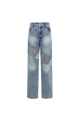 Blue Washed Mesh & Crystal Panel Jeans