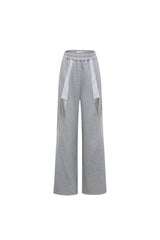 Grey Mesh & Crystal Panel Wide-Leg Sweatpants