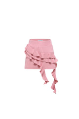 Pink Knit Flounce Hem Mini Skirt - Set