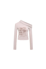 Pink Asymmetric Neckline Printed Top