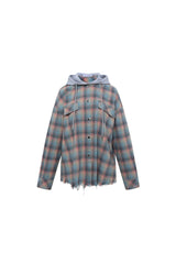 Plaid Starry Sky Rhinestone Grey Hooded Shirt