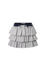 Grey Panel Drawstring Tiered Skirt
