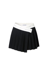 Black & White Cross-Waist Pleated Mini Skirt