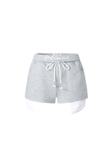 Grey Embroidered Logo Fold-Over Waist Exposed Pocket Shorts - Set