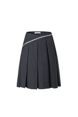 Cross-Waist Grey Pleated Skirt