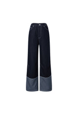 Raw Denim Panel Wide-Leg Jeans
