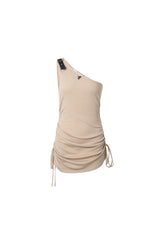 Khaki Buckle Detail Drawstring One-Shoulder Dress