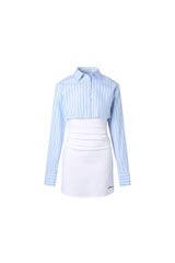 Blue Stripe False Two-Piece Shirt Dress