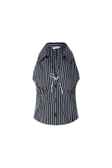 Black & Grey Stripe Lace-Up Sleeveless Top