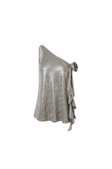 Sequin Flower Tie-Detail One-Shoulder Top