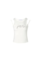 White Beaded Double Strap Camisole
