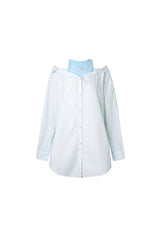 Blue Stripe False Two-Piece Cold Shoulder Shirt Dress