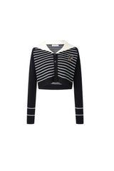 Black Stripe Notched Collar Knit Top