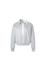 Grey & White Color Block Polo Collar Sweatshirt - Set