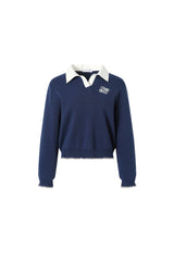 Navy Shirt Collar Logo Sweater - Set