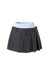Striped Panel Double Waist Raw Edge Pleated Skirt - Set