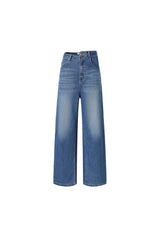 Classic Blue Misplaced Waist Curved Hem Jeans