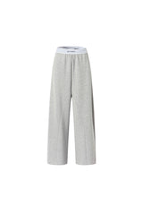 Elastic Rib Logo Grey Curved Hem Sweatpants