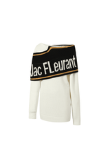 Color-block lapel jacquard logo oversized long knit sweater