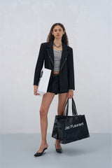 Zip Detail Striped Panel Blazer