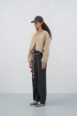 Curved Hem Baseball Collar Logo Padded Jacket