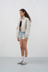 Grey Stand Collar Logo Track Jacket