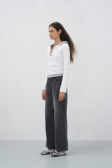 Grey & Black Asymmetric Seam Straight Leg Jeans