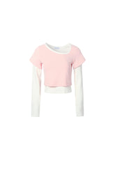 Colorblock Fake Two-Layer Oblique Collar Top – Set