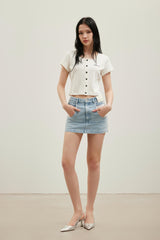 Light Blue Pocket Washed Denim Skirt